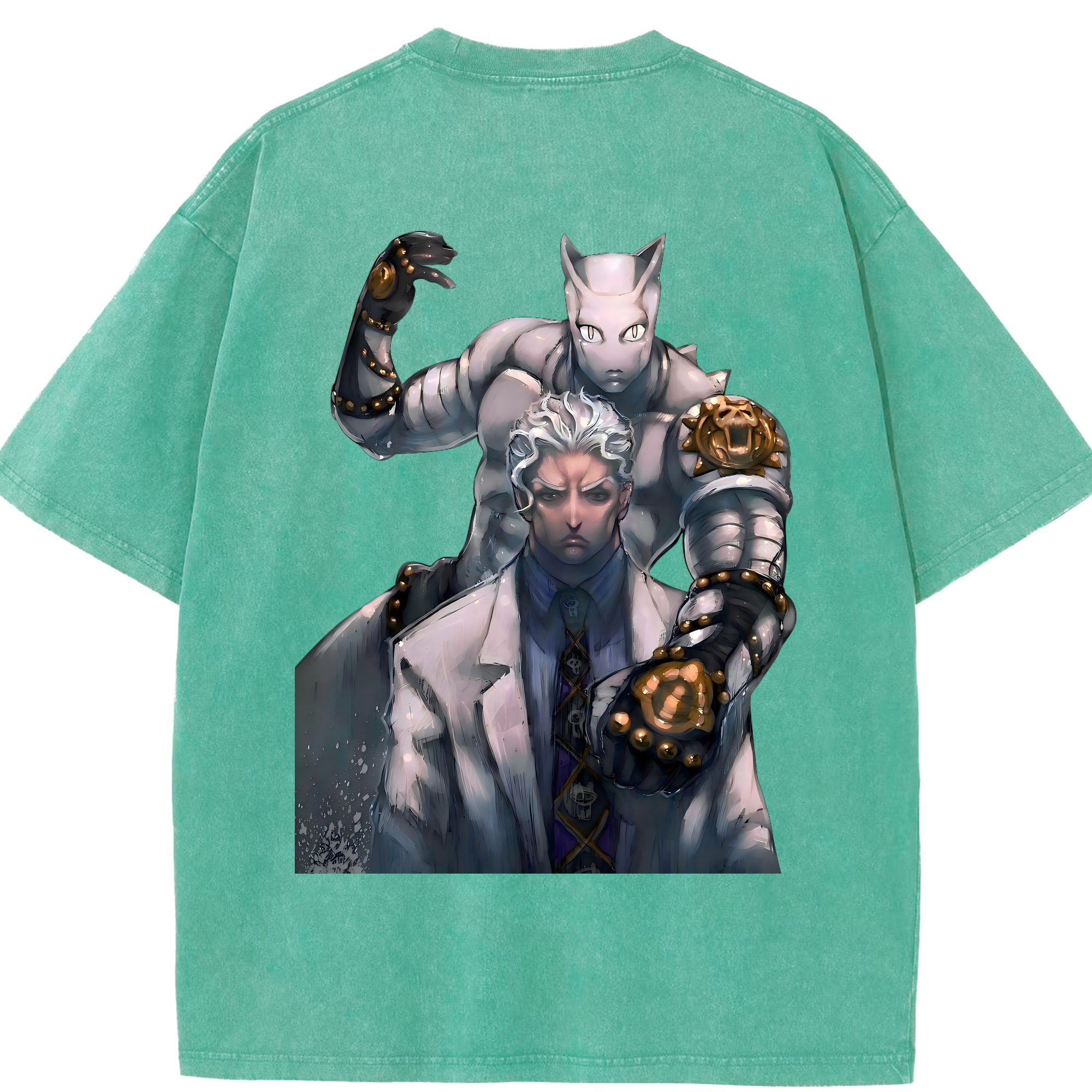 （画像用） ジョジョの奇妙な冒険 きら よしかげ JoJo's Bizarre Adventure Kira Yoshikage 綿100% ヴィンテージ風 半袖Tシャツ（背面プリント）
